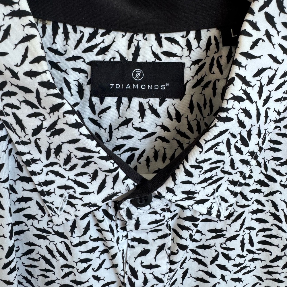 7 Diamonds | Large | Men’s | Black and White Shark Patterned Shirt